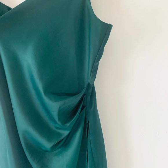 Lulu's Hollywood Woman Forest Green Satin Midi Dress - Picture 3 of 8